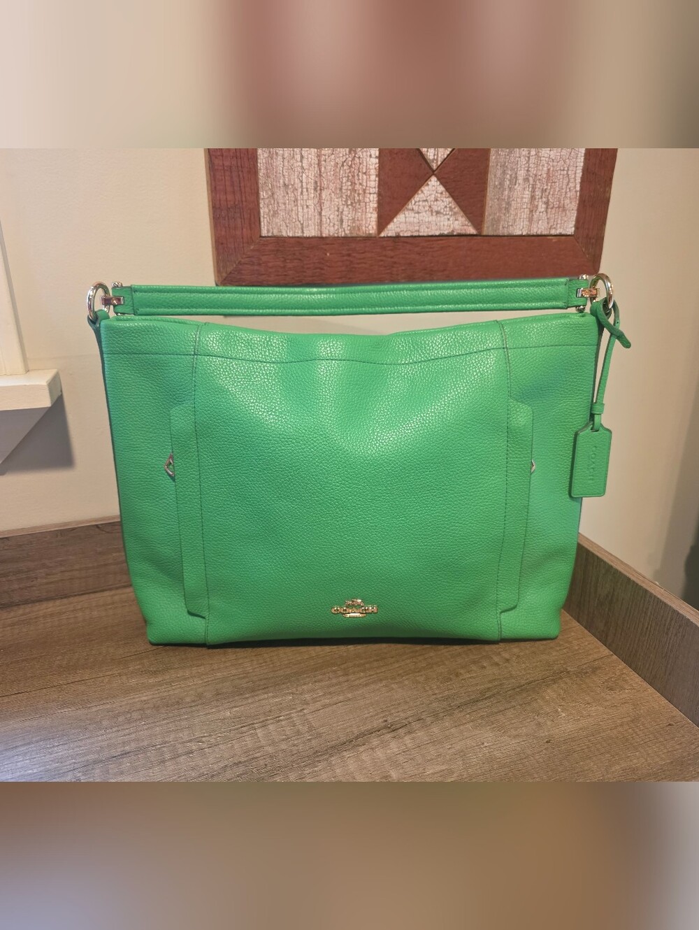 Coach Green Pebbled Leather Shoulder Bag with Gold Hardware